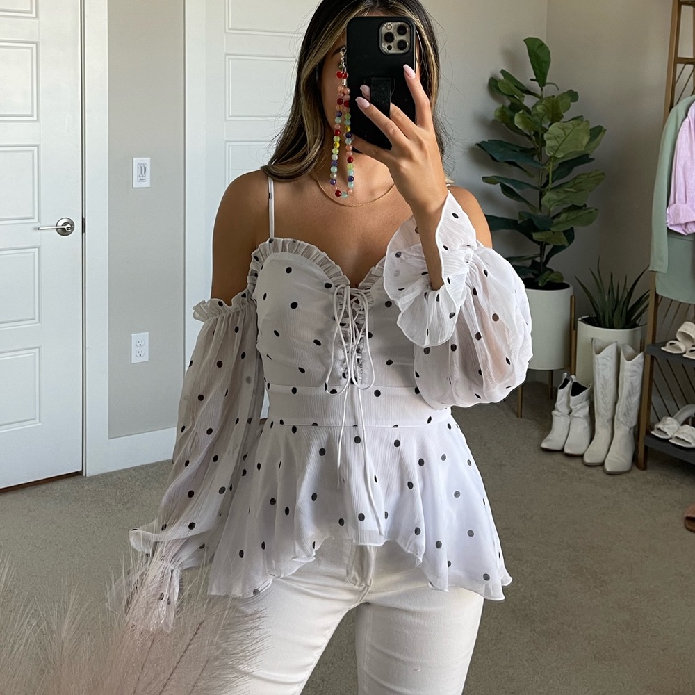 Polka-Dot Cold-Shoulder Top LIKE NEW!